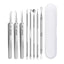 8-Piece Stainless Steel Acne & Blackhead Removal Tool Set arranged with carrying case for safe blemish control