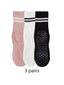 Pack of 3 pairs women athletic yoga socks containing pink white and black medium length socks