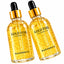 Two clear glass dropper bottles filled with golden hyaluronic acid serum, labeled 'GOLD FOIL' and 'HYALURONIC ACID' with Chinese text near the bottom, shown on a white background.