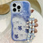 Dark blue iPhone case featuring a summer turtle marine pattern with wavy edge design and clear bead string strap.