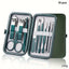 stainless steel manicure set 18 piece large grooming kit inside green leather case for hand and foot care