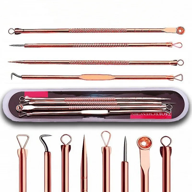 4Pcs Blackhead and Acne Remover Set rose gold antibacterial tools with storage case for hygienic blemish extraction Main image
