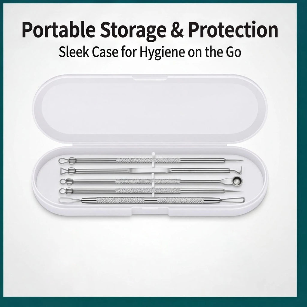 8-Piece Stainless Steel Acne & Blackhead Removal Tool Set compact metal storage box for clean storage and travel hygiene