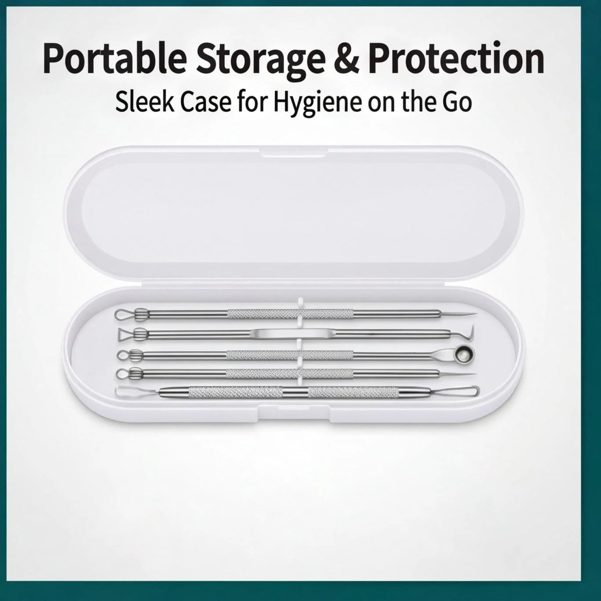 8-Piece Stainless Steel Acne & Blackhead Removal Tool Set compact metal storage box for clean storage and travel hygiene