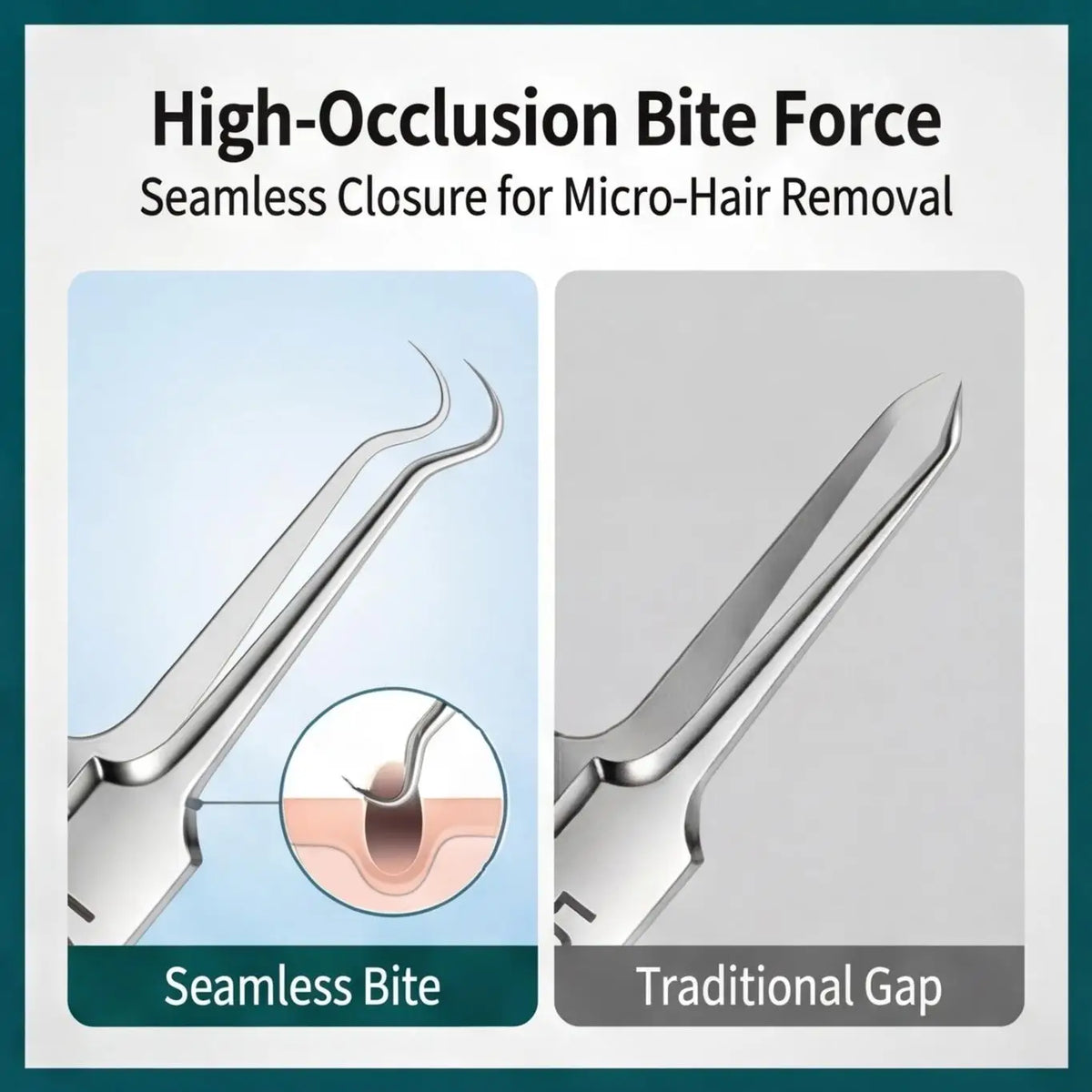 8-Piece Stainless Steel Acne & Blackhead Removal Tool Set ultra-fine cell clip tweezers closeup for accurate blackhead removal