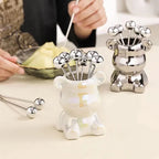 6Pcs Bear Dessert Fork Set Stainless Steel Fruit Forks with Storage Jar