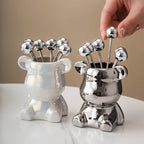 6Pcs Bear Dessert Fork Set Stainless Steel Fruit Forks with Storage Jar