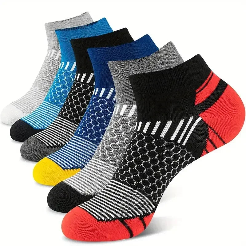 6 pairs mens short sports socks featuring moisture wicking breathable all season athletic low tube ankle socks in multicolor pack