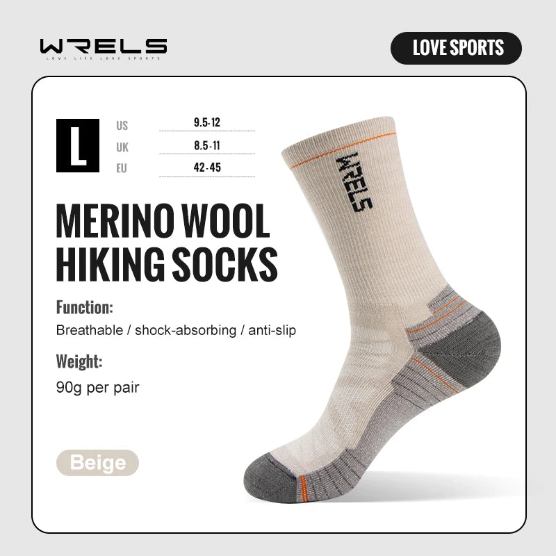 WRELS soft lightweight merino wool trekking socks in solid grey color for fall and winter seasons