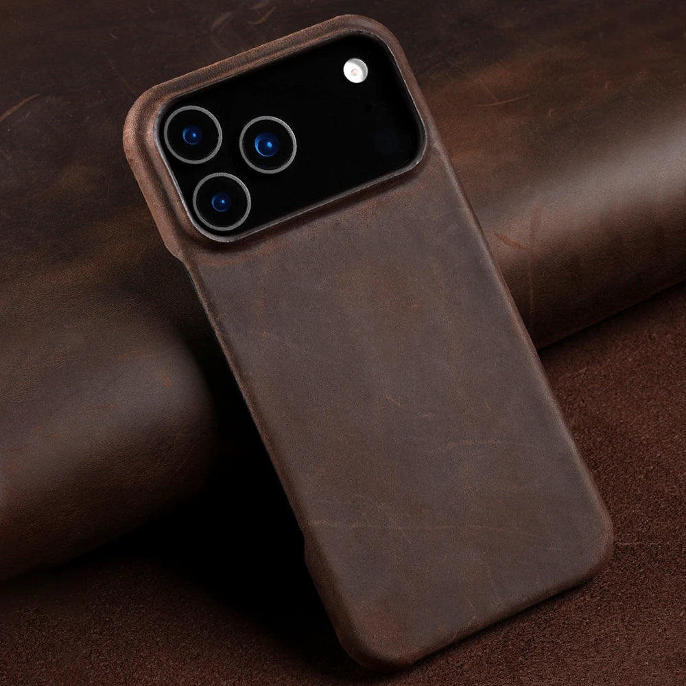 Luxury Full Grain Leather Magsafe Case for iPhone 17 16 15 Pro Max