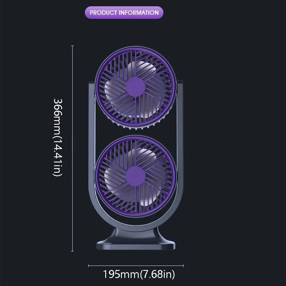 Dual-Head USB Desk Fan UK 3-Speed Quiet Fan with Night Light