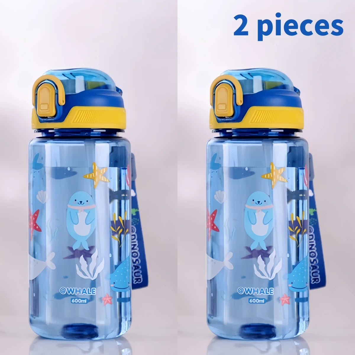 600ml Dinosaur Kids Water Bottle Leakproof Straw Cup