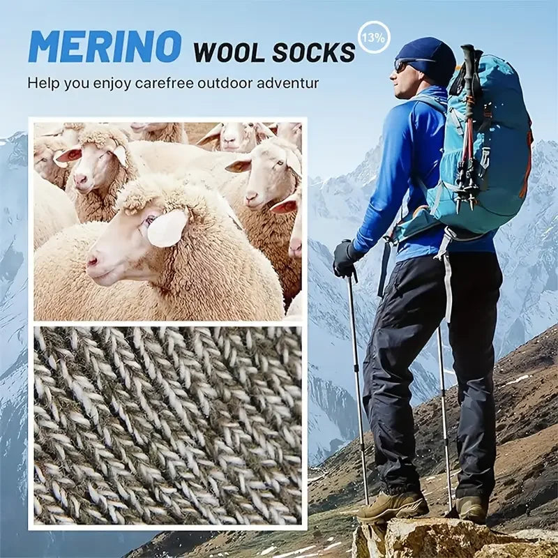 5 Pairs Merino Wool Hiking Socks Men Thick Thermal Cold Weather