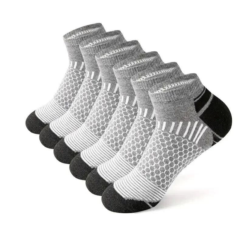 Pack of 6 pairs grey and white striped mens sports socks suitable for fitness running and training