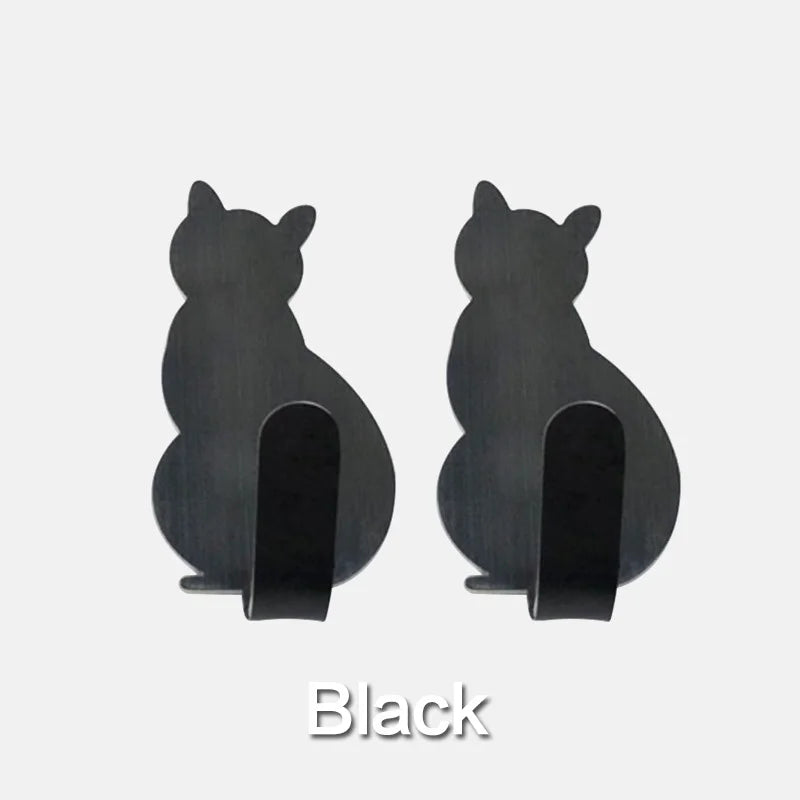Cat Pattern Self-Adhesive Wall Hook Cute Towel & Clothes Hanger