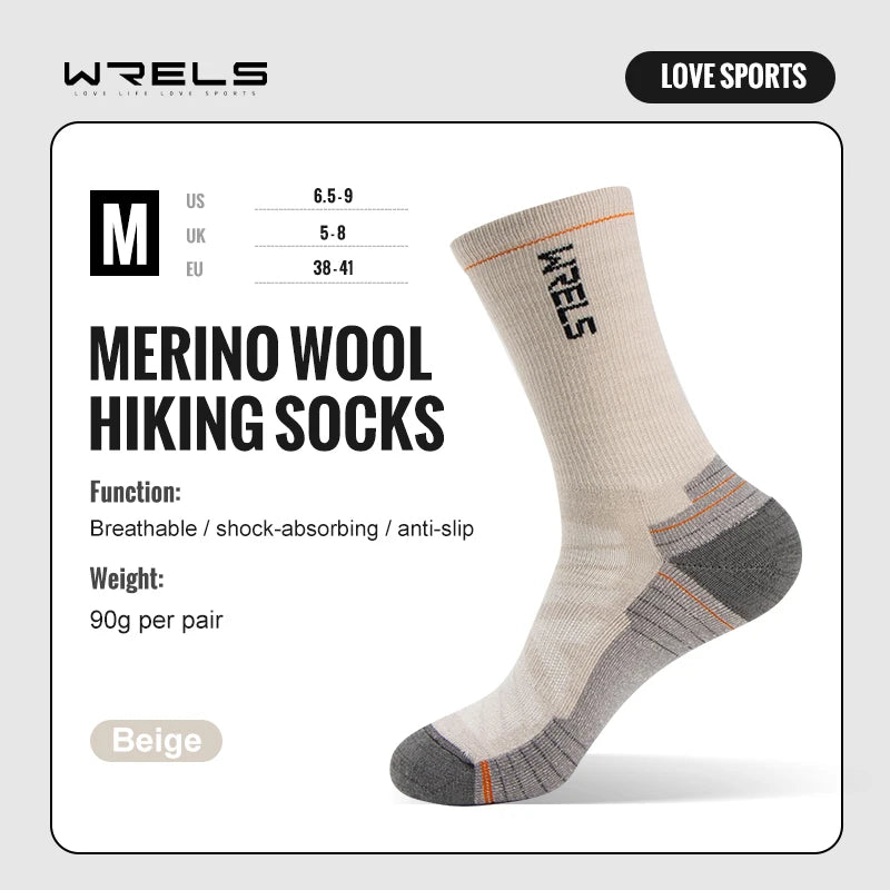 Thermal mid calf hiking socks made with premium merino wool blend providing cushioning and damping