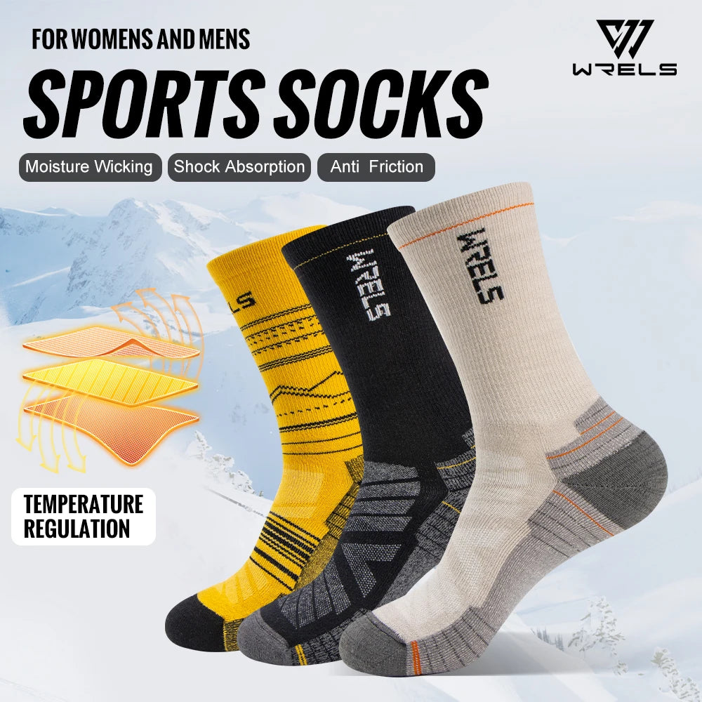 Premium merino wool sports socks displaying multiple color choices including black yellow and grey variants