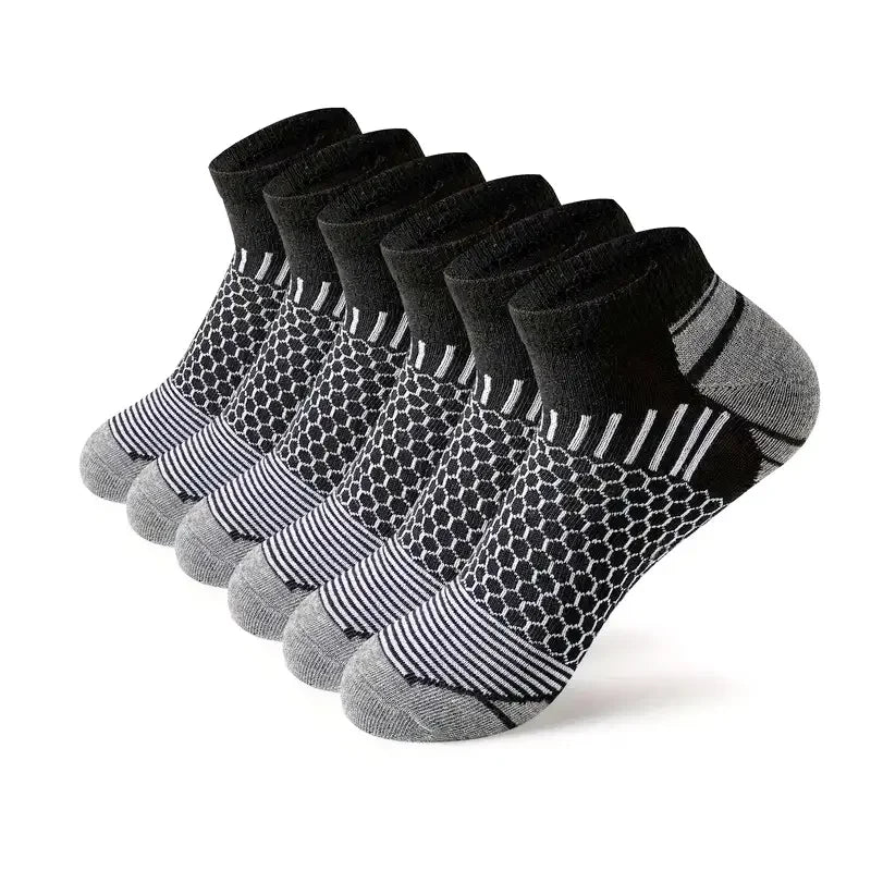 6 pairs of solid black and grey mens deodorant short socks for everyday outdoor activity