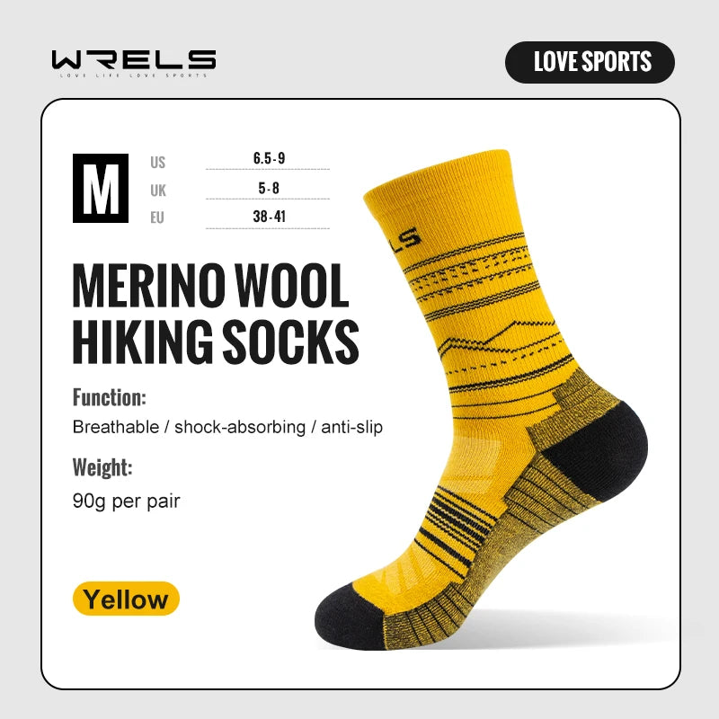 WRELS high performance thermal hiking socks in yellow color for unisex winter outdoor gear