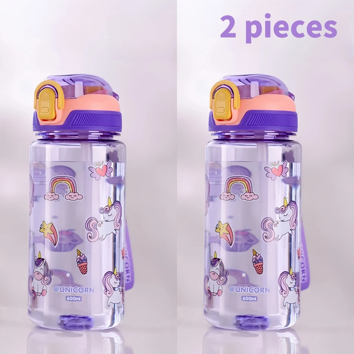 600ml Dinosaur Kids Water Bottle Leakproof Straw Cup