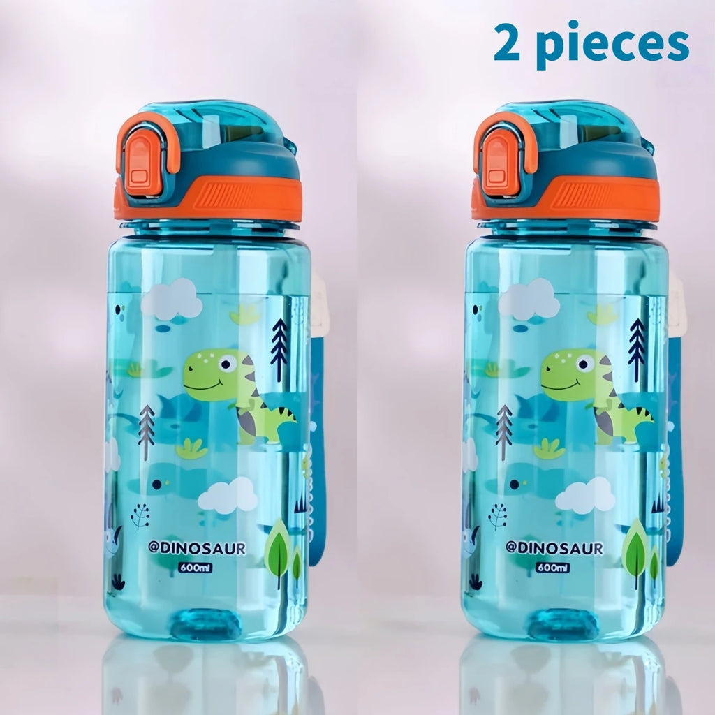 600ml Dinosaur Kids Water Bottle Leakproof Straw Cup