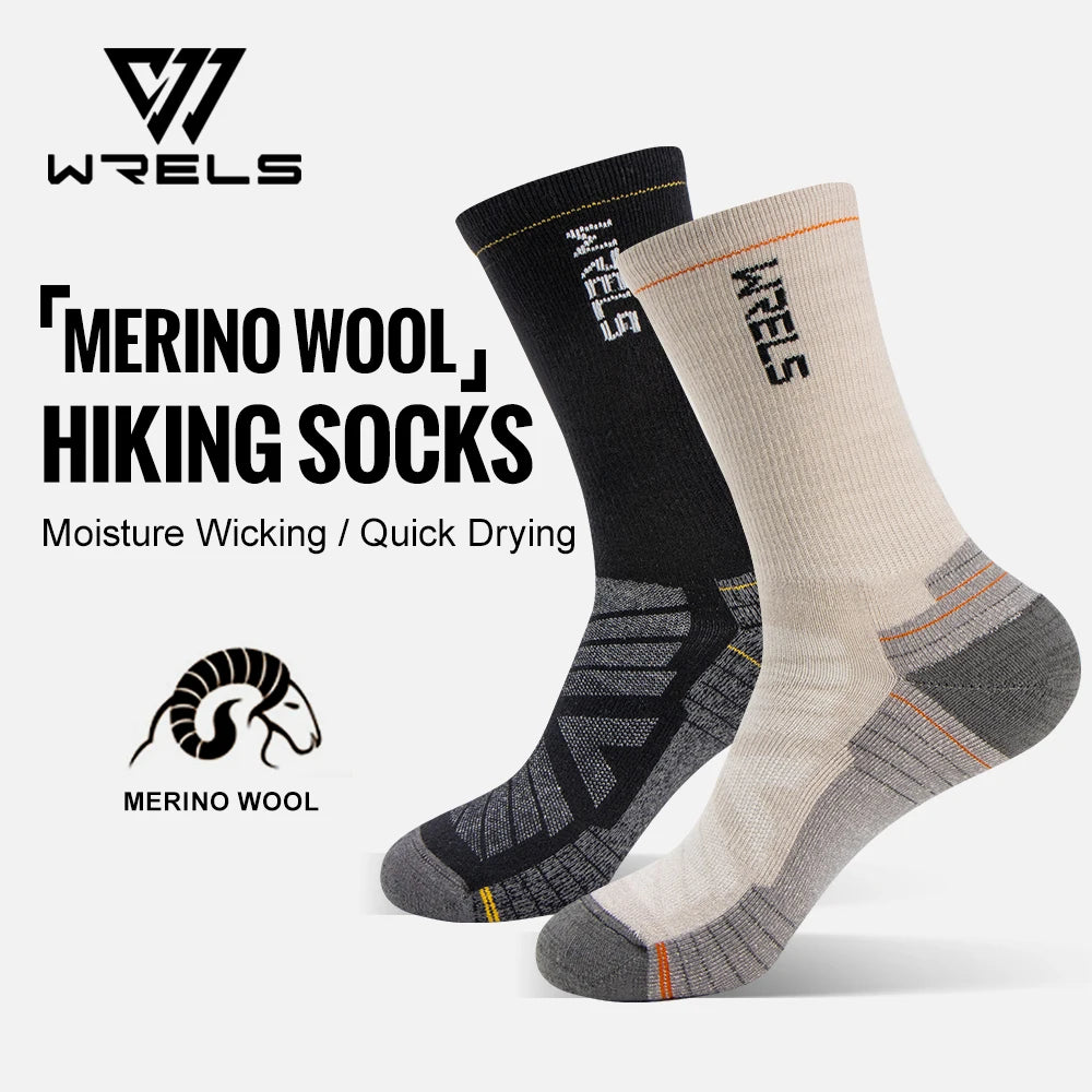 WRELS merino wool hiking socks for men and women featuring moisture wicking quick drying thermal athletic crew socks
