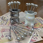 6Pcs Bear Dessert Fork Set Stainless Steel Fruit Forks with Storage Jar