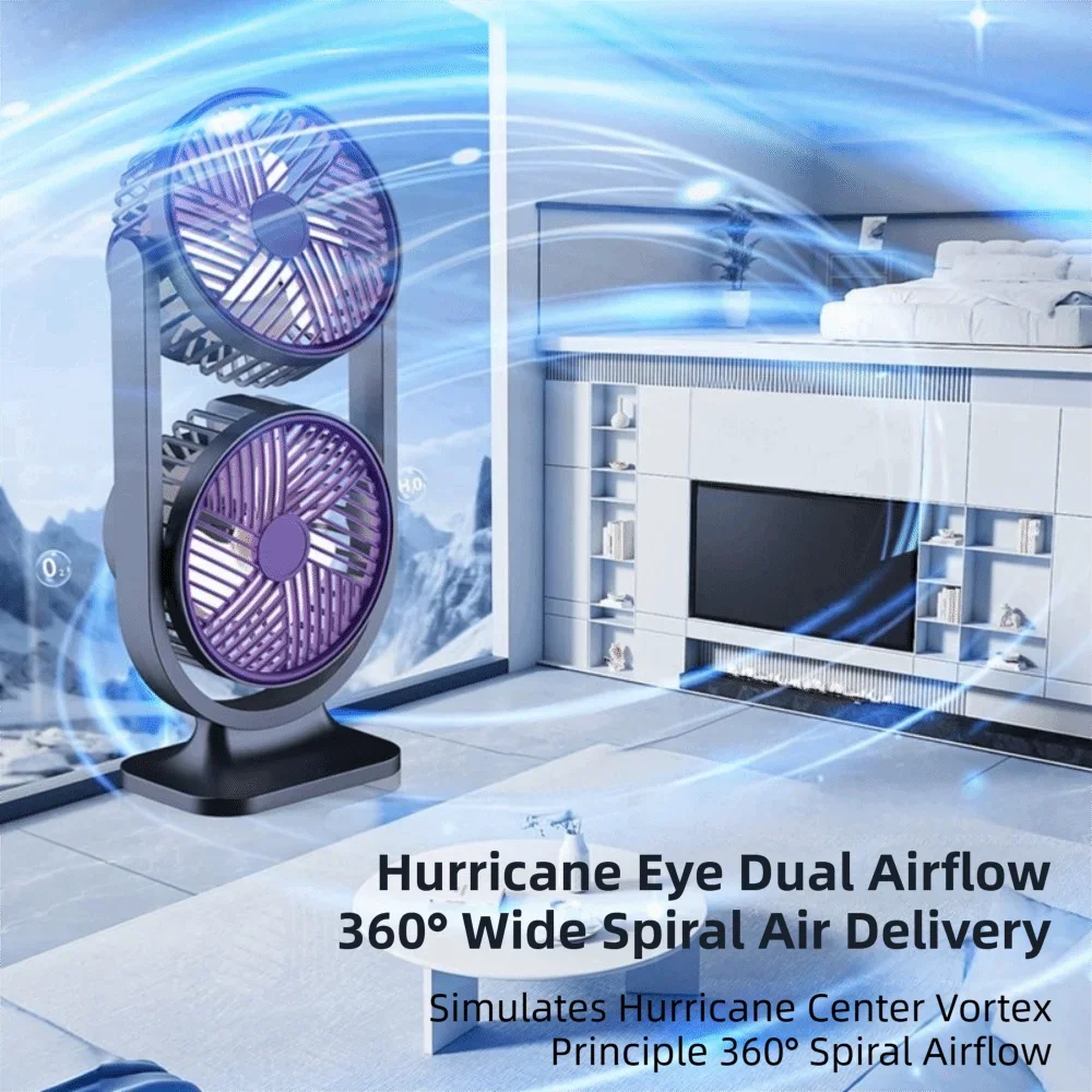 Dual-Head USB Desk Fan UK 3-Speed Quiet Fan with Night Light
