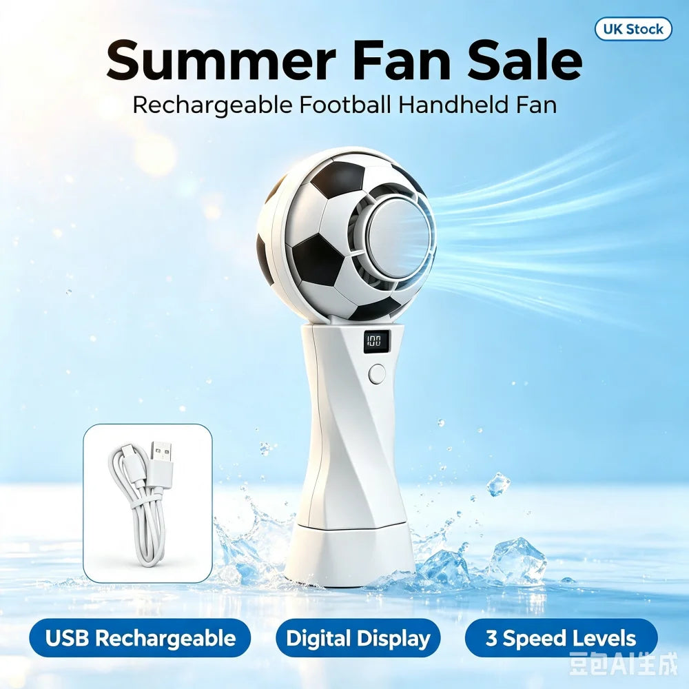 Football Mini Fan UK 3000mAh USB-C Rechargeable Desk Fan