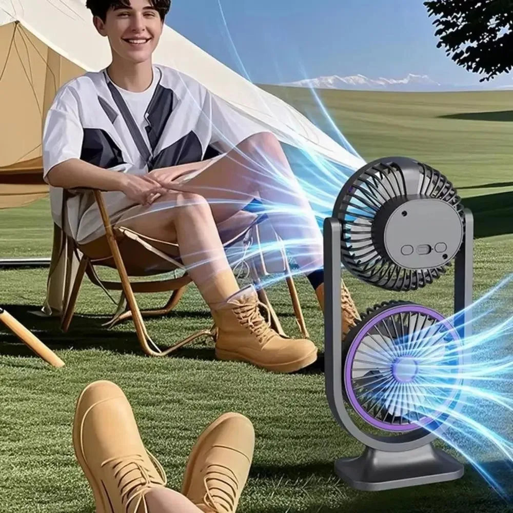 Dual-Head USB Desk Fan UK 3-Speed Quiet Fan with Night Light