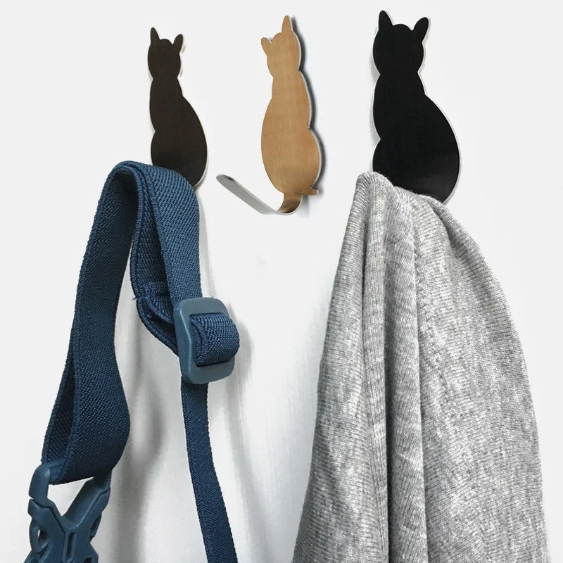 Cat Pattern Self-Adhesive Wall Hook Cute Towel & Clothes Hanger