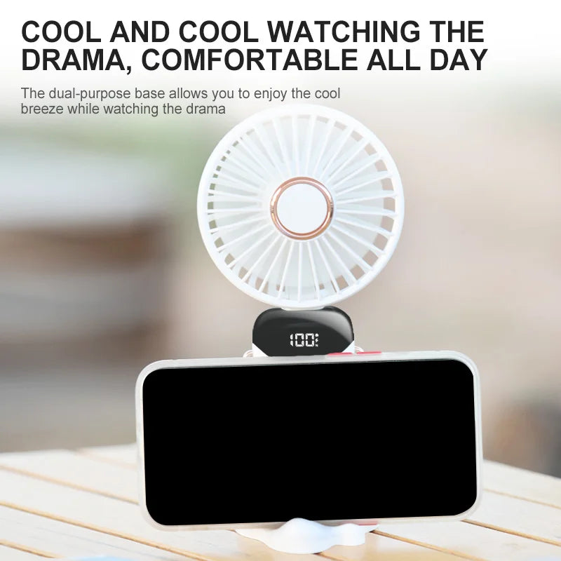 Foldable PennyHaul mini neck fan with 5-speed USB rechargeable portable fan in black, showing the compact, wearable design.