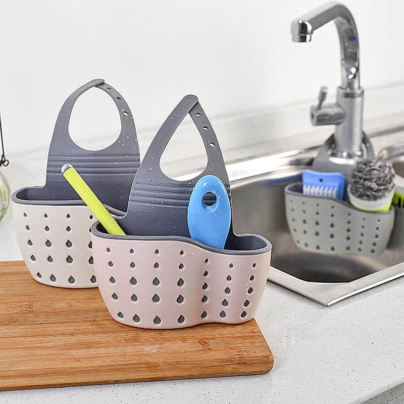 Adjustable Kitchen Sink Holder Faucet Hanging Soap & Sponge Organizer