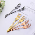 Gold Stainless Steel Fruit Fork Set Cake, Salad & Snack Cutlery (1–6Pcs)