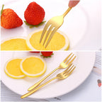 Gold Stainless Steel Fruit Fork Set Cake, Salad & Snack Cutlery (1–6Pcs)
