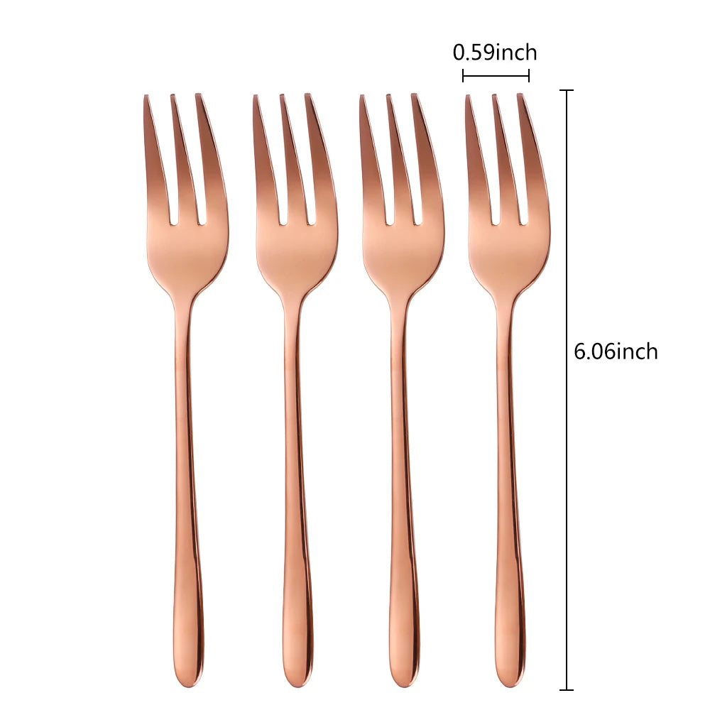 Gold Stainless Steel Fruit Fork Set Cake, Salad & Snack Cutlery (1–6Pcs)