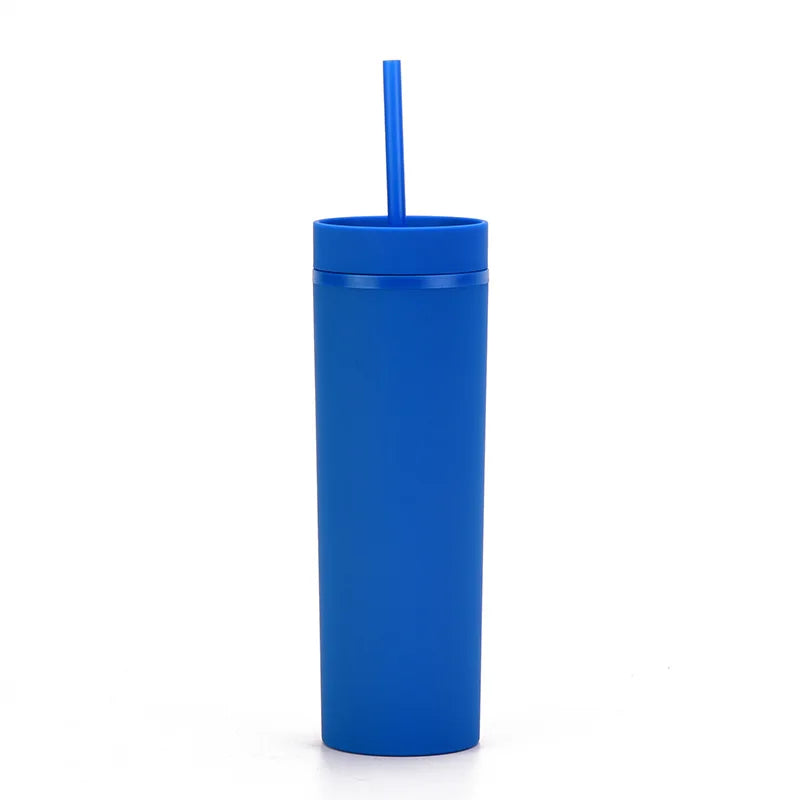 Double Wall Skinny Tumbler 473ml/480ml Cup with Straw & Lid