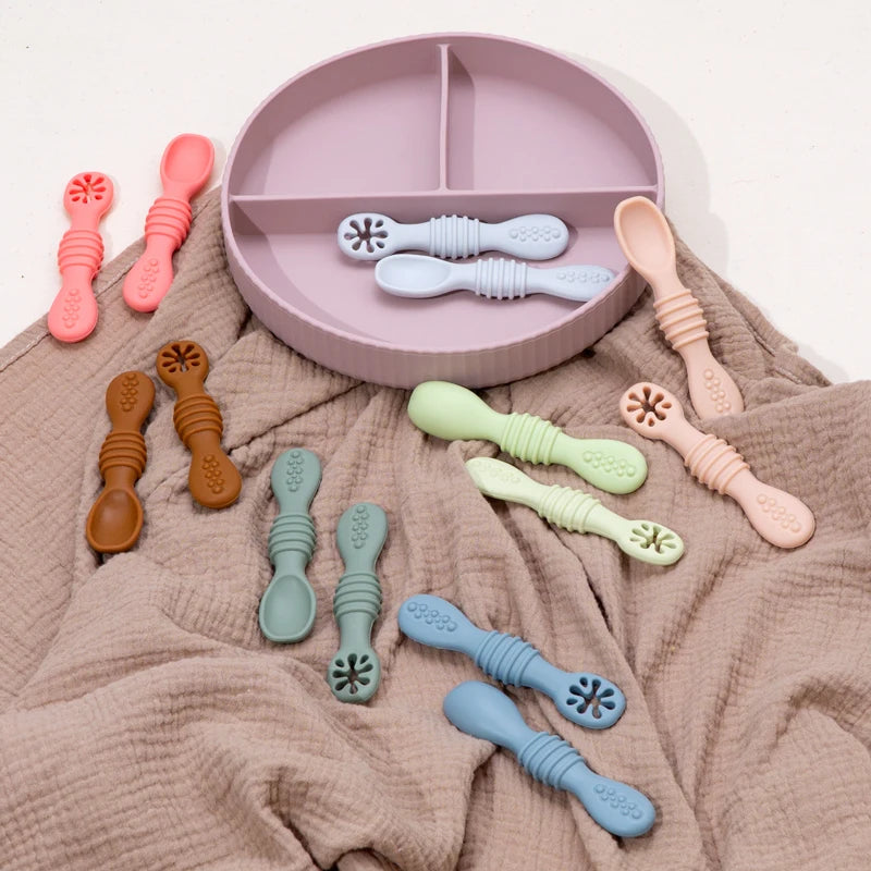 Baby Spoon Fork Set Soft Silicone Training Cutlery for Kids