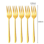 Gold Stainless Steel Fruit Fork Set Cake, Salad & Snack Cutlery (1–6Pcs)