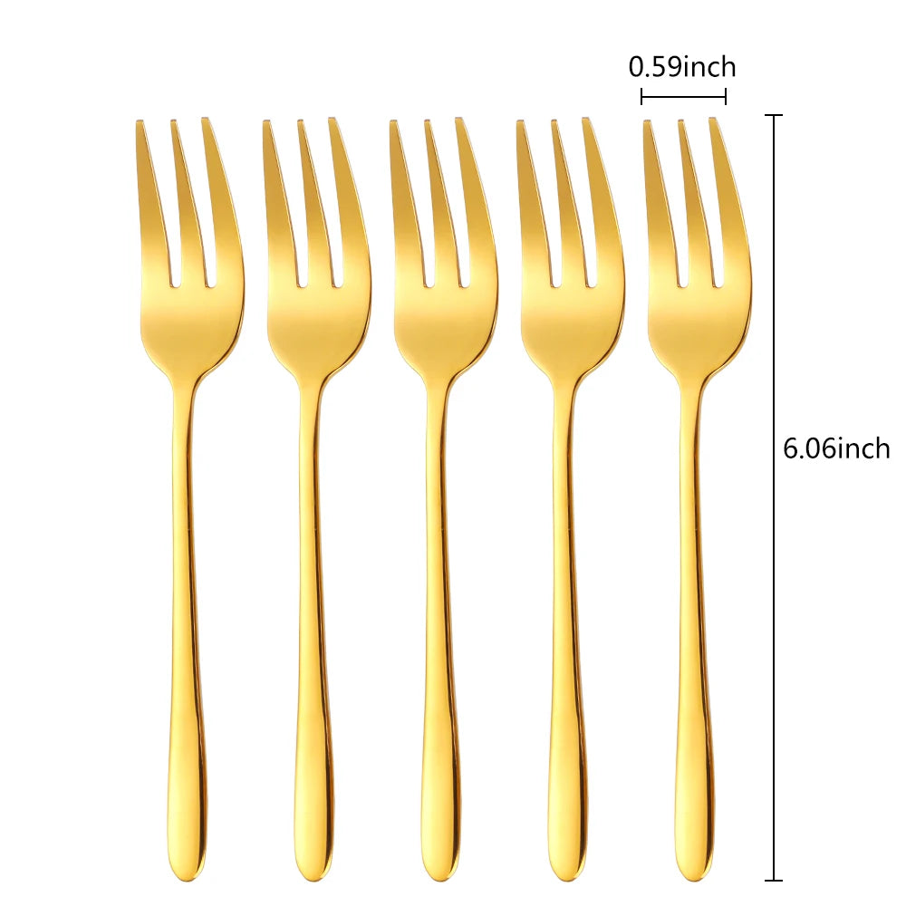 Gold Stainless Steel Fruit Fork Set Cake, Salad & Snack Cutlery (1–6Pcs)