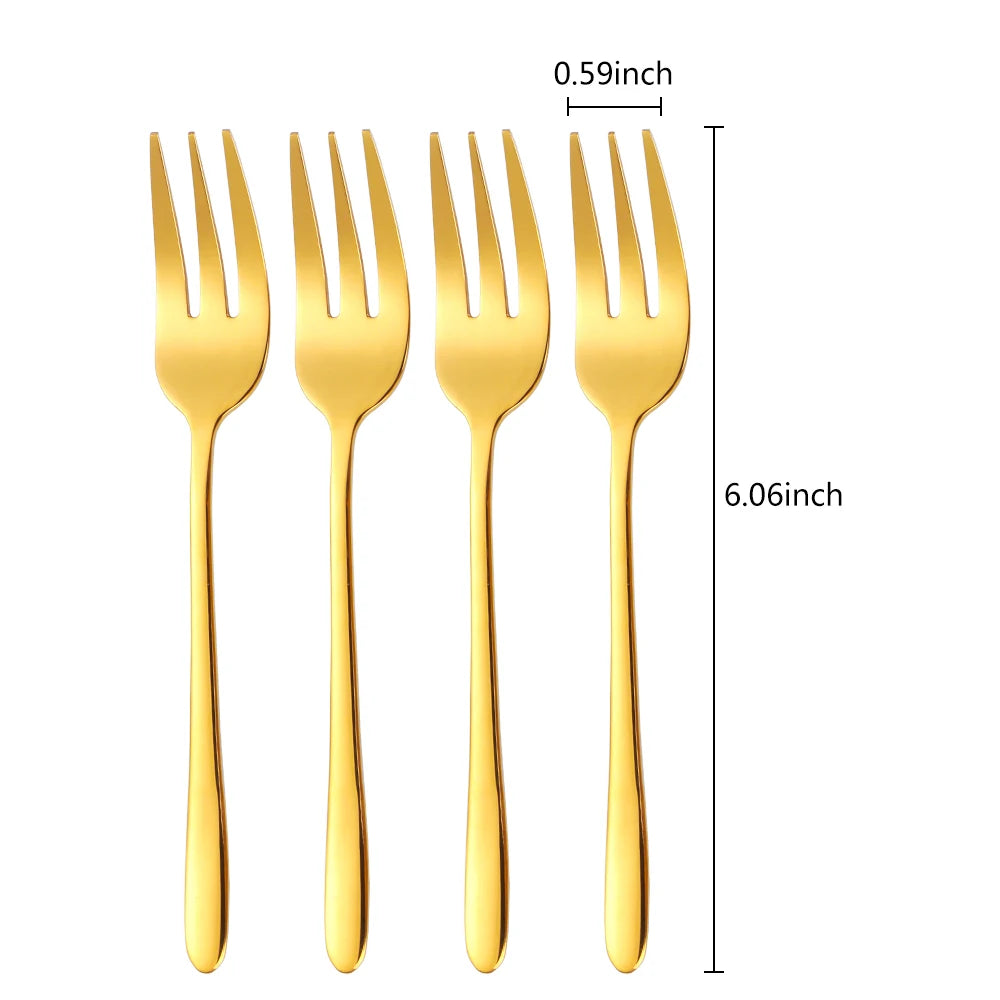 Gold Stainless Steel Fruit Fork Set Cake, Salad & Snack Cutlery (1–6Pcs)
