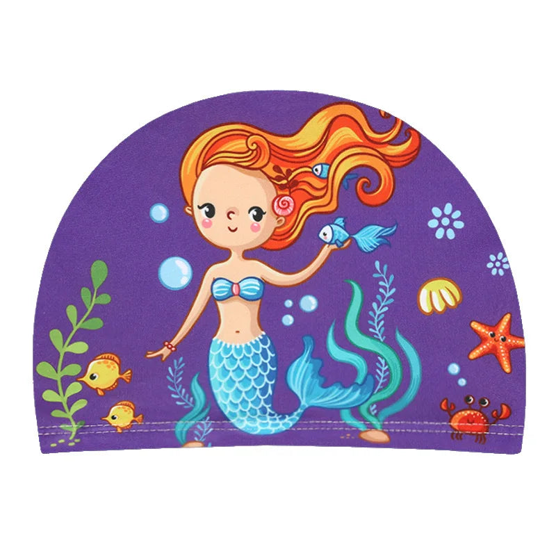 Kids Cartoon Swimming Cap Elastic Fabric Swim Hat