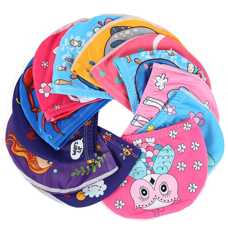 Kids Cartoon Swimming Cap Elastic Fabric Swim Hat