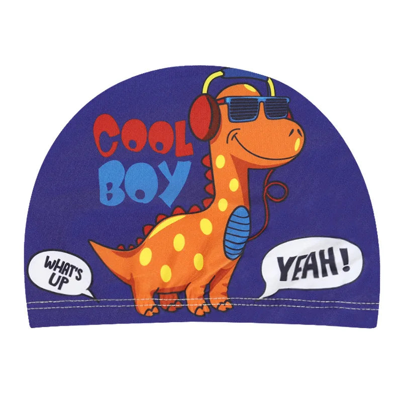 Kids Cartoon Swimming Cap Elastic Fabric Swim Hat