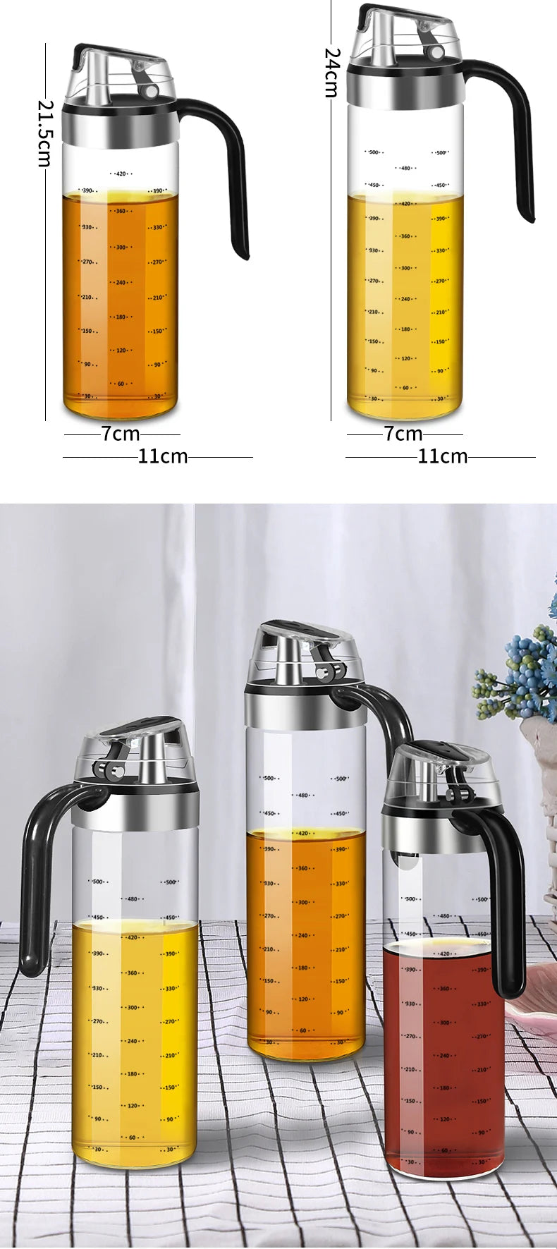Glass Seasoning Bottle Dispenser Oil, Vinegar & Spice Storage Kitchen Tool