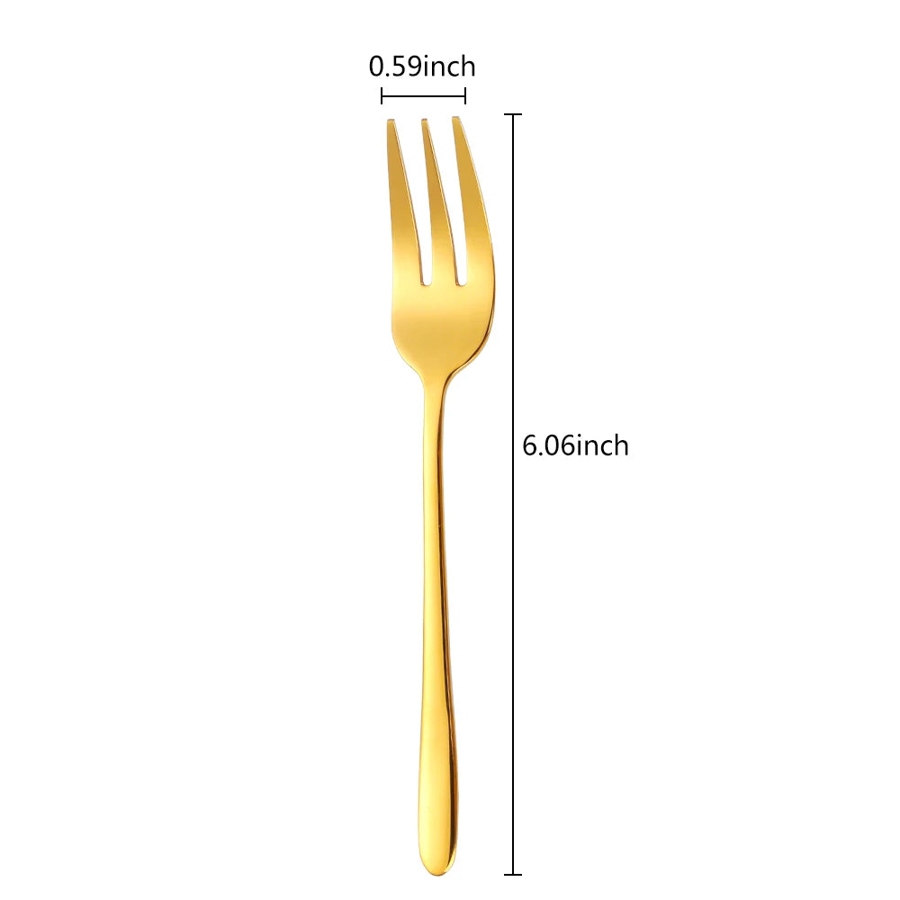 Gold Stainless Steel Fruit Fork Set Cake, Salad & Snack Cutlery (1–6Pcs)
