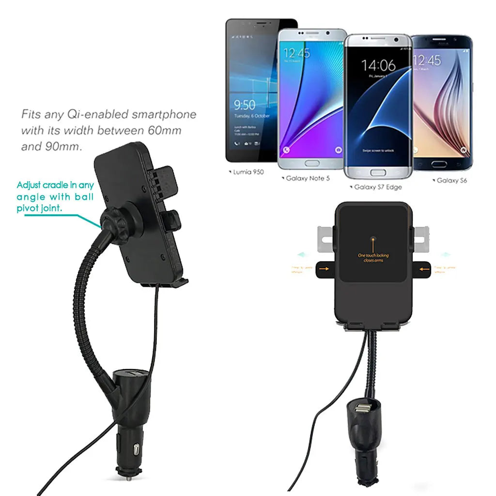 Car Phone Holder with Charger - Wireless Charging Mount