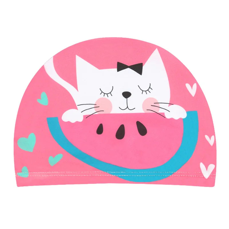 Kids Cartoon Swimming Cap Elastic Fabric Swim Hat