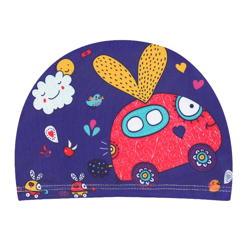Kids Cartoon Swimming Cap Elastic Fabric Swim Hat
