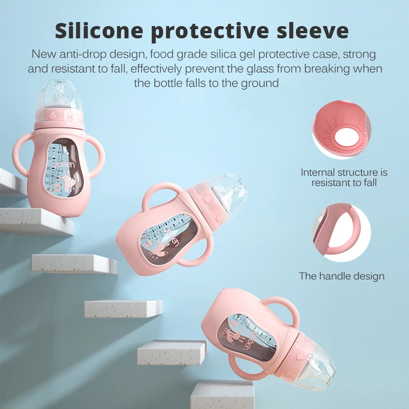 Glass Baby Bottle Dual Use Drinking Cup with Handle